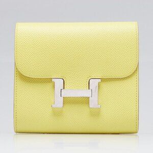 Hermes Lime Epsom Leather Palladium Plated Constance Wallet